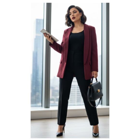 Kirundo Jackets & Blazers - KIRUNDO-Style Burgundy Open-Front Blazer Women’s Size L NWT